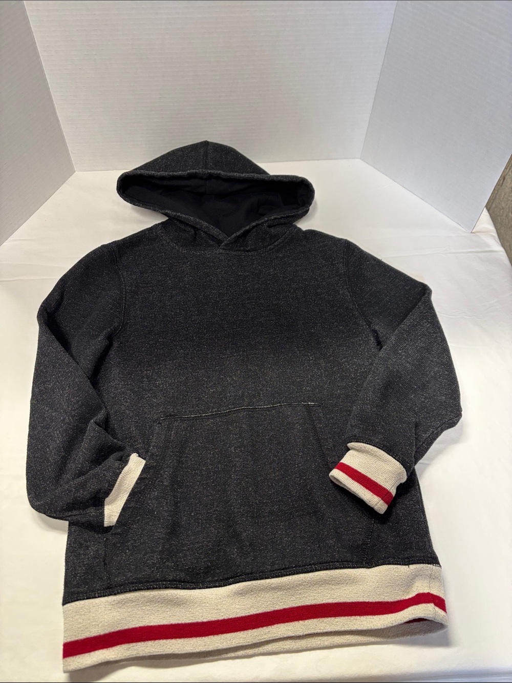 Kids Black Hooded Sweatshirt with Cream & Red Trim